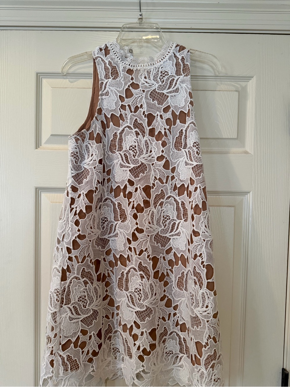 entro White Lace Overlay A-Line Dress with Tan Slip
